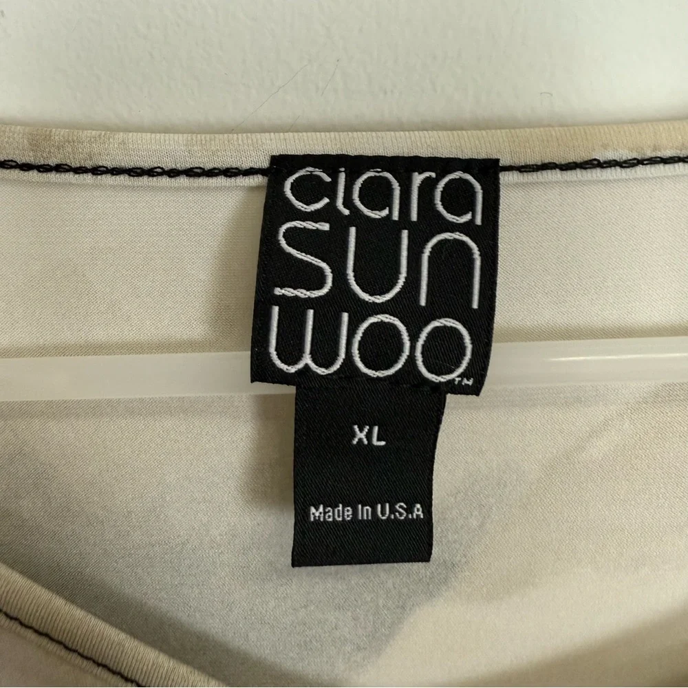 Clara Sunwoo Tunic Womens XL Black Beige 3/4 Sleeve Asymmetrical Hem NWT
